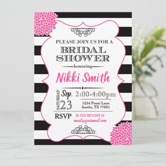 Vrijgezellenfeest Hot Roze Pioenzwart Witte Strepe Kaart (Staand voorkant)