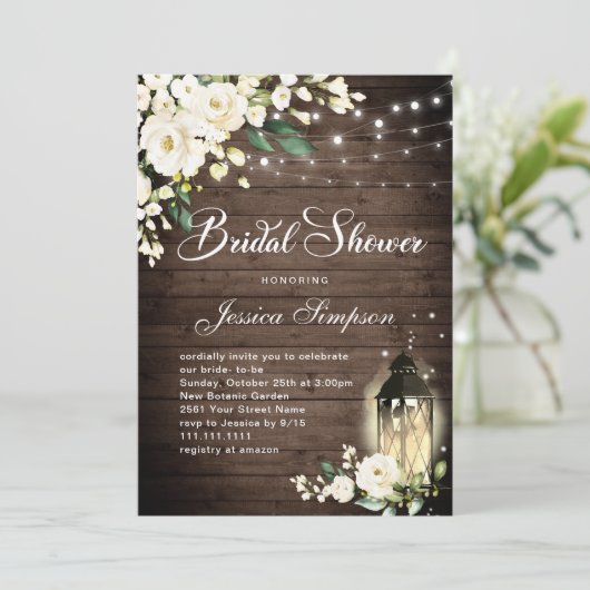 Vrijgezellenfeest hout en witte rozen kaart (Staand voorkant)