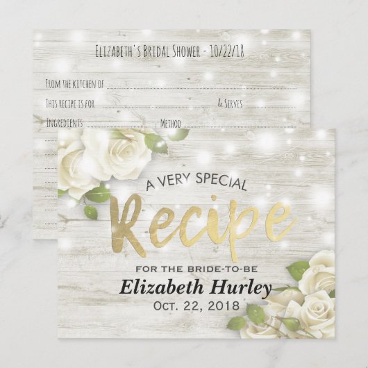 Vrijgezellenfeest Hout Floral String Lights Recipe Uitnodiging Briefkaart (Voorkant / Achterkant)