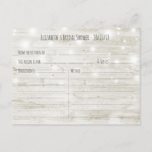 Vrijgezellenfeest Hout Floral String Lights Recipe Uitnodiging Briefkaart (Achterkant)