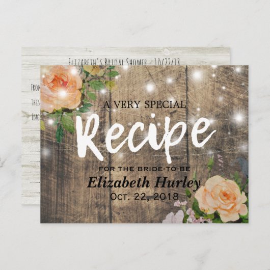 Vrijgezellenfeest Hout Floral String Lights Recipe Uitnodiging Briefkaart