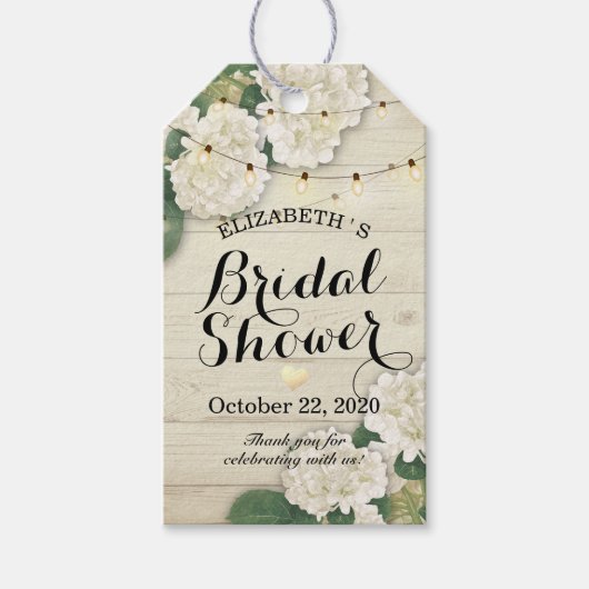 Vrijgezellenfeest Hydrangea Flowers String Lights Cadeaulabel (Voorkant)