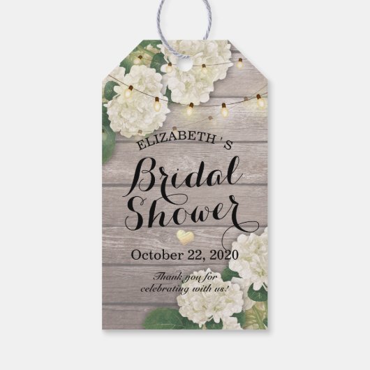 Vrijgezellenfeest Hydrangea Flowers String Lights Cadeaulabel (Achterkant)