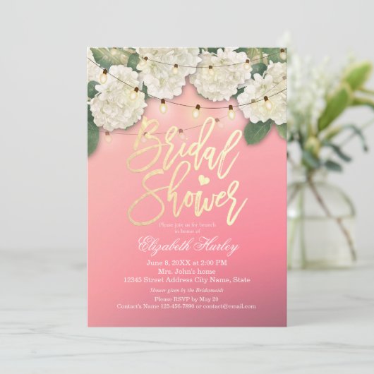 Vrijgezellenfeest Hydrangea Flowers String Lights  Kaart (Staand voorkant)