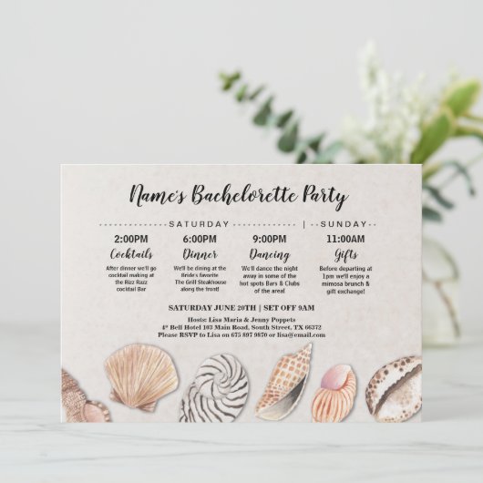 vrijgezellenfeest IJerroute Shells Ocean Beach Wed Kaart (Staand voorkant)