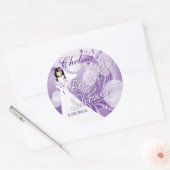 Vrijgezellenfeest in een Paarse en witte Ronde Sticker (Envelop)
