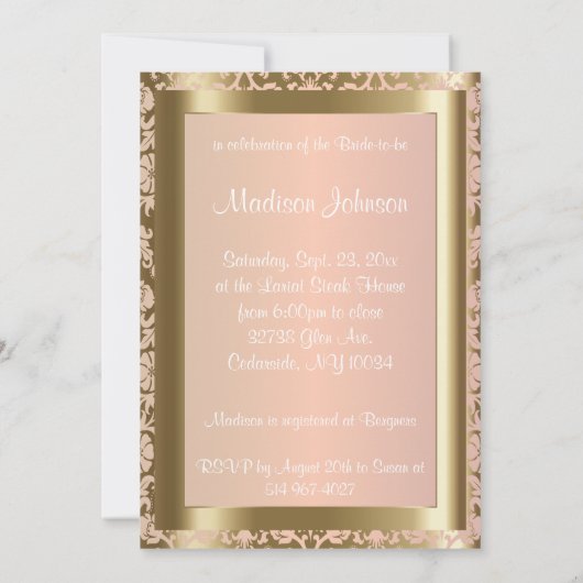 Vrijgezellenfeest in Metallic Gold en Roze Rose Kaart (Achterkant)