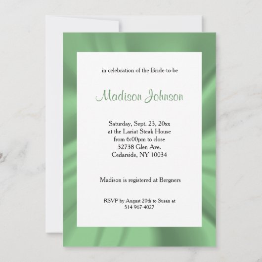 Vrijgezellenfeest in Mint Green Satin Kaart (Achterkant)