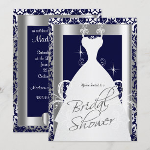 Vrijgezellenfeest in Navy Blue 2 Damask en Silver Kaart