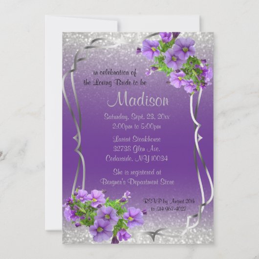 Vrijgezellenfeest in Paarse en zilveren glitter Kaart (Achterkant)