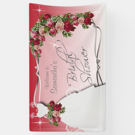 Vrijgezellenfeest in rode en roze rozen spandoek (Verticaal)