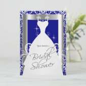 Vrijgezellenfeest in Royal Blue Damask en Silver Kaart (Staand voorkant)