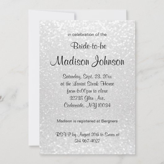 Vrijgezellenfeest in witte glitter uitnodiging (Achterkant)