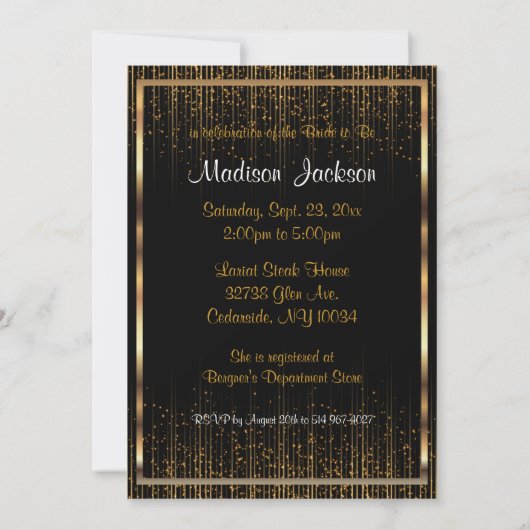 vrijgezellenfeest in zwarte & gouduitnodiging kaart (Achterkant)