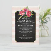 vrijgezellenfeest invite ~ Floral roze stripes Kaart (Staand voorkant)