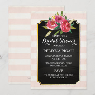 vrijgezellenfeest invite ~ Floral roze stripes Kaart