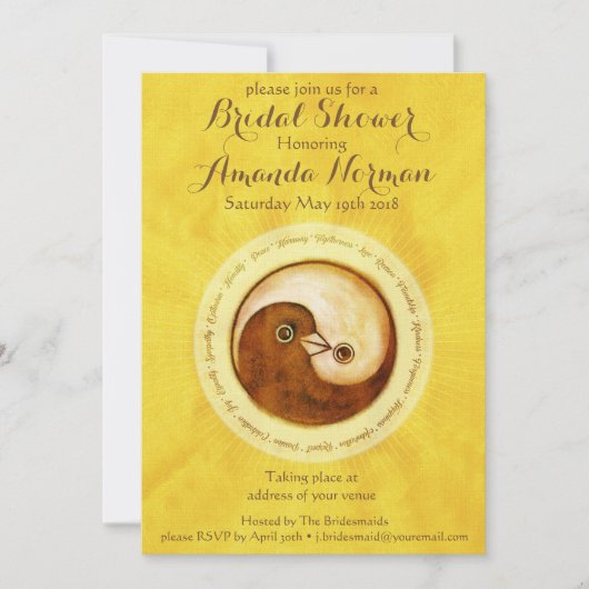 VRIJGEZELLENFEEST INVITE gouden duiven aanpasbaar Kaart (Voorkant)