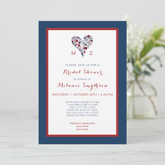 vrijgezellenfeest Invite, rode marinebloem 3986 Kaart (Staand voorkant)