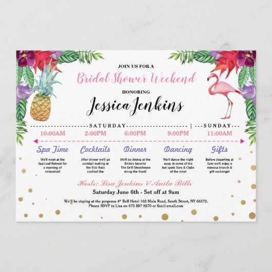 Vrijgezellenfeest Itinerary Aloha Flamingo Pineapp Programmakaart (Voorkant)