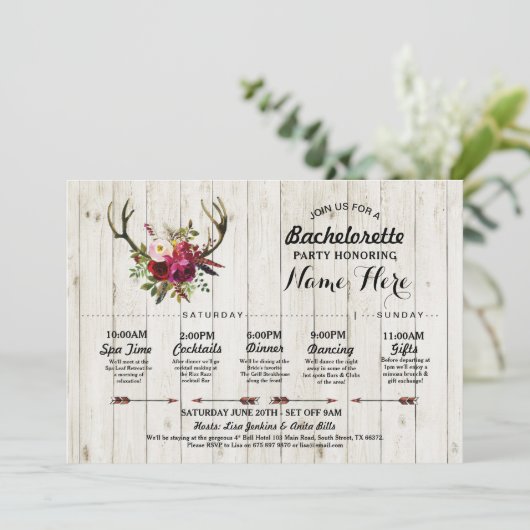 vrijgezellenfeest Itinerary Bachelorette Antler Ru Programmakaart (Staand voorkant)