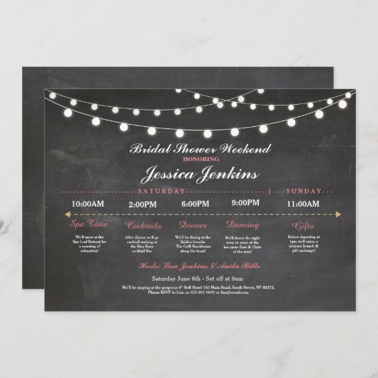 vrijgezellenfeest Itinerary Chalk Pink Bachelorett Programmakaart (Voorkant / Achterkant)