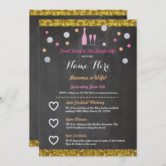 vrijgezellenfeest Itinerary Champagne Bachelorette Programmakaart (Voorkant / Achterkant)