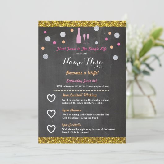 vrijgezellenfeest Itinerary Champagne Bachelorette Programmakaart (Staand voorkant)