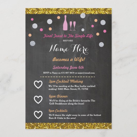 vrijgezellenfeest Itinerary Champagne Bachelorette Programmakaart (Voorkant)