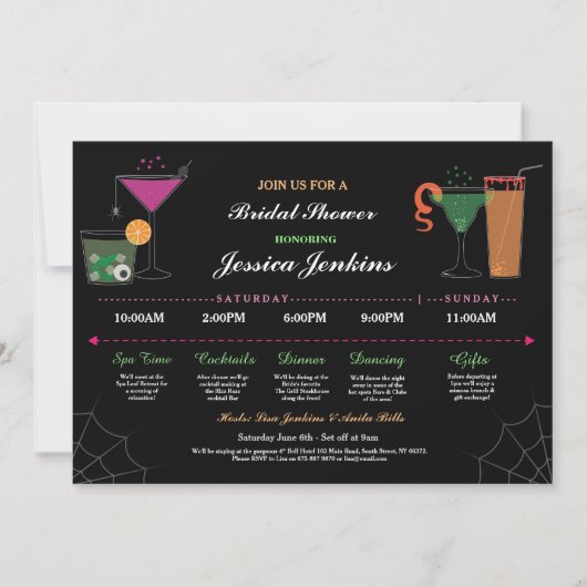 vrijgezellenfeest Itinerary Cocktail Halloween Inv Kaart (Voorkant)