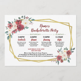 vrijgezellenfeest Itinerary Gold Floral Red & Crea Kaart