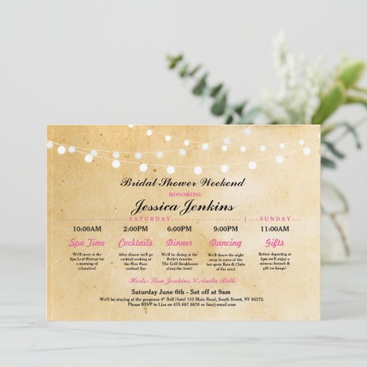 vrijgezellenfeest Itinerary Rustic Pink Bacheloret Kaart (Staand voorkant)