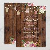 vrijgezellenfeest Jars Invite Rustic Wood Floral Kaart (Voorkant / Achterkant)