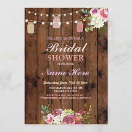 vrijgezellenfeest Jars Invite Rustic Wood Floral Kaart