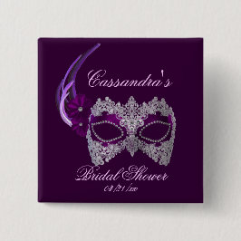 "Vrijgezellenfeest" - Kant Masquerade Mask Vierkante Button 5,1 Cm