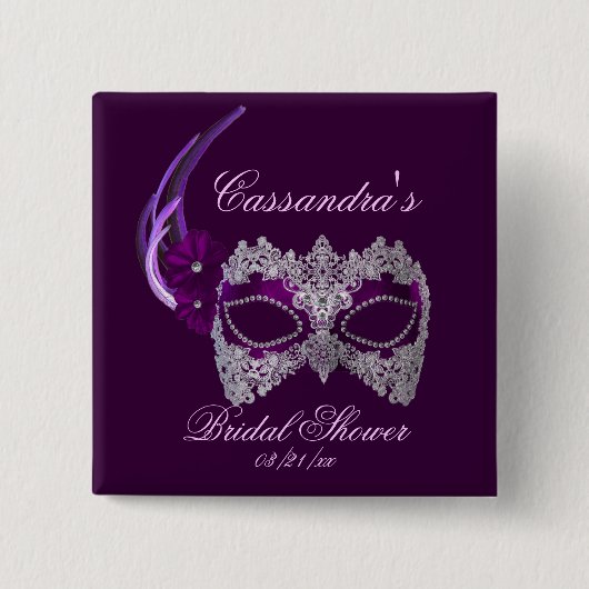 "Vrijgezellenfeest" - Kant Masquerade Mask Vierkante Button 5,1 Cm (Voorkant)