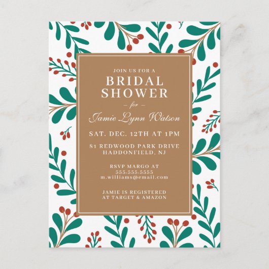 VRIJGEZELLENFEEST | Kerst Mistletoe & Holly Briefkaart (Voorkant)