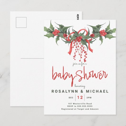 VRIJGEZELLENFEEST | Kerstfeestdag Holly Floral Briefkaart (Voorkant / Achterkant)