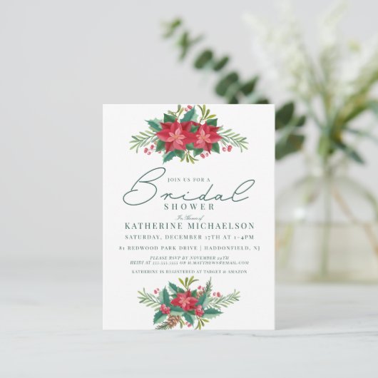 VRIJGEZELLENFEEST | Kerstpasta Poinsettia Floral Briefkaart (Staand voorkant)