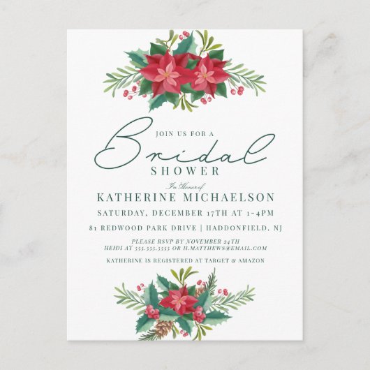 VRIJGEZELLENFEEST | Kerstpasta Poinsettia Floral Briefkaart (Voorkant)