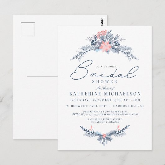 VRIJGEZELLENFEEST | Kerstpasta Poinsettia Floral Briefkaart (Voorkant / Achterkant)