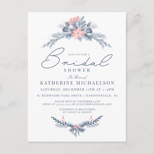 VRIJGEZELLENFEEST | Kerstpasta Poinsettia Floral Briefkaart (Voorkant)