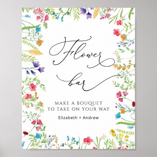 Vrijgezellenfeest Kleurrijke Wildflower Flower Bar Poster (Voorkant)