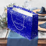Vrijgezellenfeest koningsblauw naam bruiloft groot cadeauzakje<br><div class="desc">Een koningsblauwe achtergrond versierd met confetti,  glinstert. Personaliseer en een date,  en de naam van de bruid.</div>