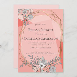 VRIJGEZELLENFEEST Koraal Bloemen Geometrisch Goud  Kaart