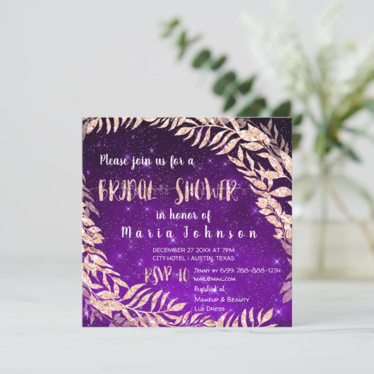 Vrijgezellenfeest krans Roos Gold Sky Stars Paarse Kaart (Staand voorkant)