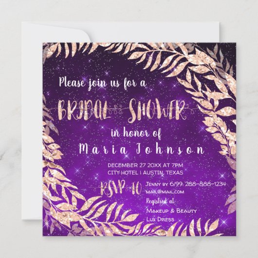 Vrijgezellenfeest krans Roos Gold Sky Stars Paarse Kaart (Voorkant)