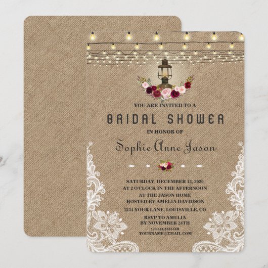 Vrijgezellenfeest  Lace Burlap String Lights Kaart (Voorkant / Achterkant)