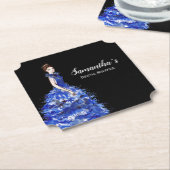 Vrijgezellenfeest Lady met Sparkly Blue Gown Mode Kartonnen Onderzetters (Gekanteld)