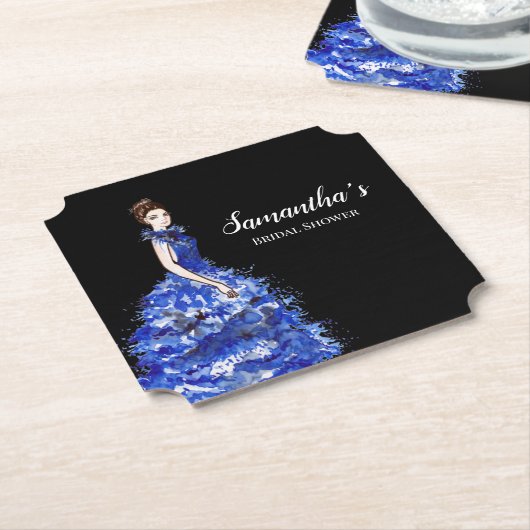 Vrijgezellenfeest Lady met Sparkly Blue Gown Mode Kartonnen Onderzetters (Gekanteld)