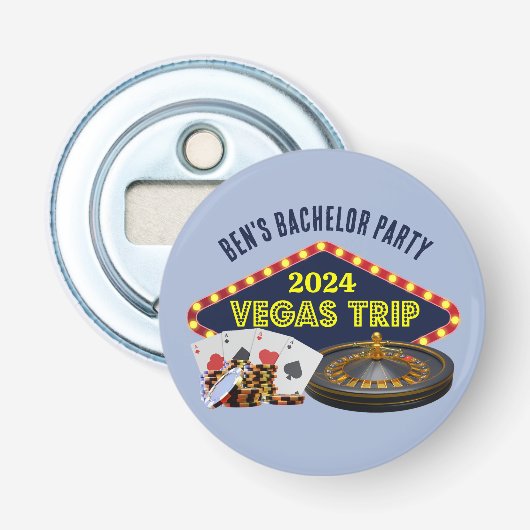 vrijgezellenfeest Las Vegas Trip Casino Button Flesopener (Voorkant)